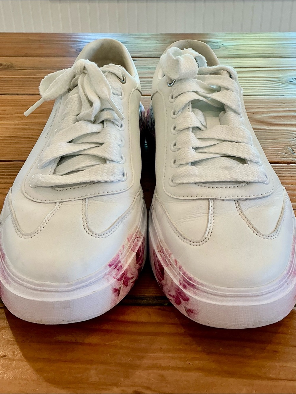 White Low-Top Sneakers with Pink Floral Sole Detail